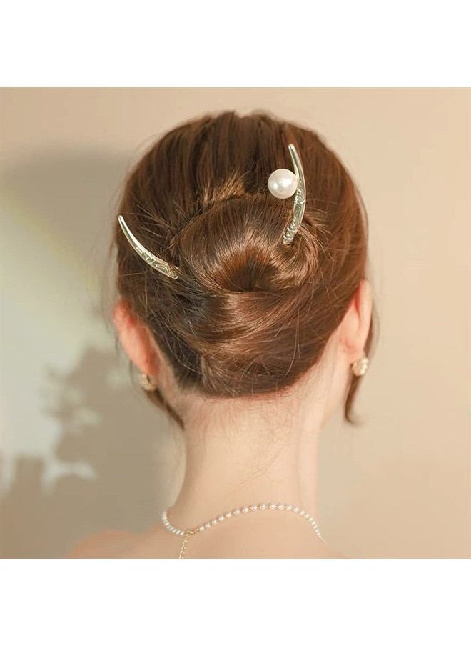 DonLeeving 2 PACK Moon Hairpin Flower Hair Stick Moon Barrette Crescent Moon Hair Fork White Pearl Moon Hair Clip Hair Accessories for Women Girl Bridal Headwear Hair Styling  - Image 3