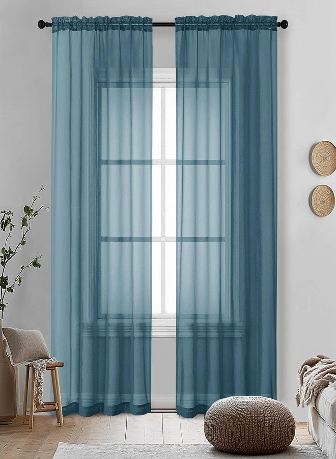 OVZME 2 Pieces Dusty Blue Sheer Curtains 84 inches Long-Lightweight Soft Window Treatment Panels for Master Room/Living Room, 2 Panels=84" W, Each W42 x L84 - Image 1