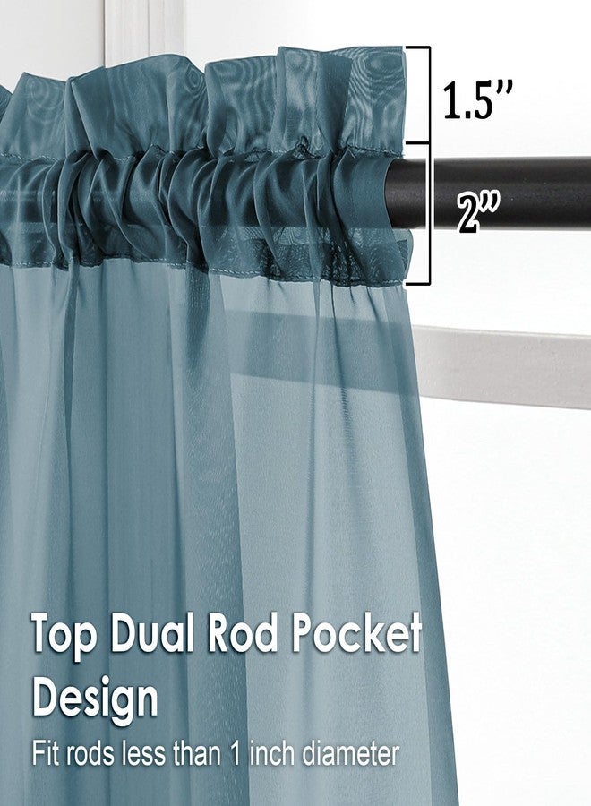 OVZME 2 Pieces Dusty Blue Sheer Curtains 84 inches Long-Lightweight Soft Window Treatment Panels for Master Room/Living Room, 2 Panels=84" W, Each W42 x L84 - Image 2