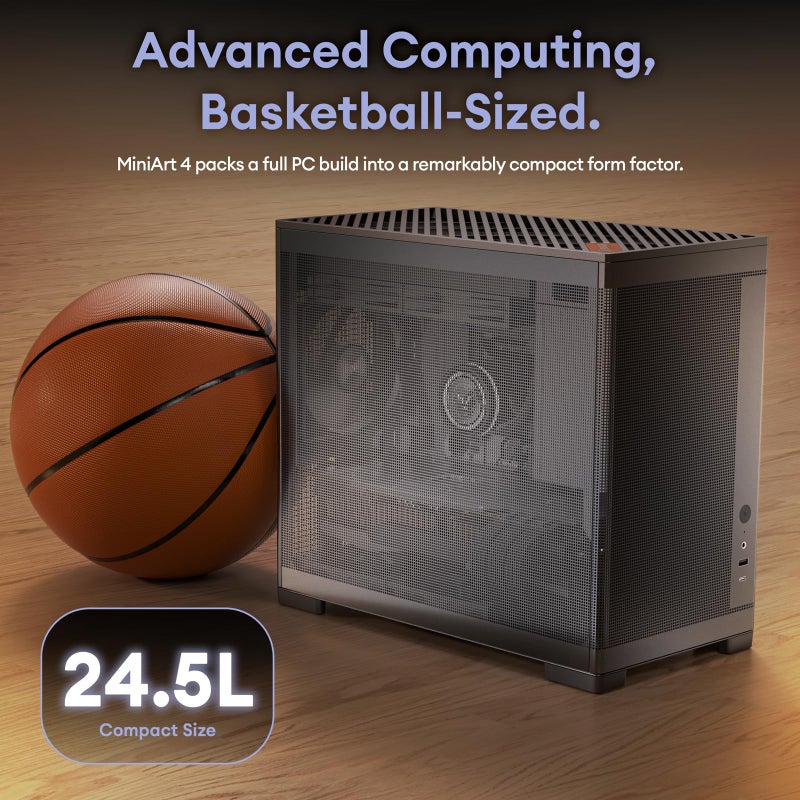 Okinos حافظة كمبيوتر Okinos MiniArt 4 Micro ATX، مروحتان 2x120mm Reverse 3 Pin ومروحة واحدة 1x120mm 3 Pin مثبتة مسبقًا، دعم لمبرد 240mm، حافظة MATX مدمجة، مزود طاقة مثبت في الأمام، سلسلة MiniArt باللون الأسود - Image 2