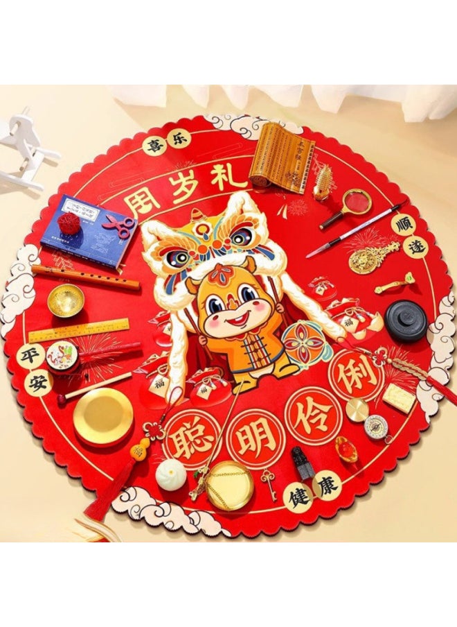 One-year-old Suit Boy And Girl Lottery Background Decoration Decorative Props Round Carpet-Color:[free Wine-sealed Stickers] Smart Rabbit Carpet + 18 Pieces  - Image 2