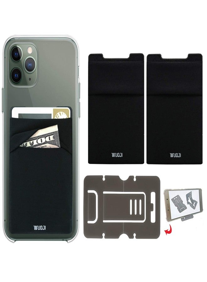 WUOJI RFID Blocking Phone Card Wallet - Double Secure Pocket - Ultra-Slim Self Adhesive Credit Card Holder Card Sleeves Phone Wallet Sticker All Smartphones(Black)-2PC - Image 1