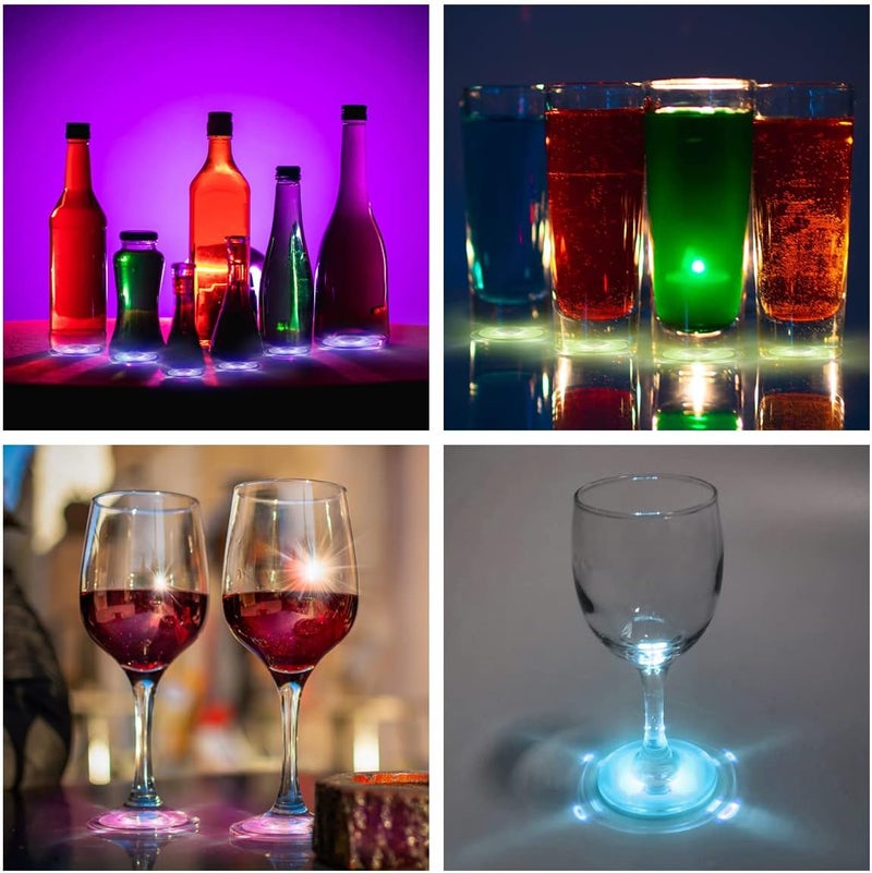 Ahier AHIIER 12 Pcs RGB Led Coasters Multicolor Led Bar Coaster with 7 Colors Bottle Lights and Sticker Lights for Party Wedding Bar - Image 5