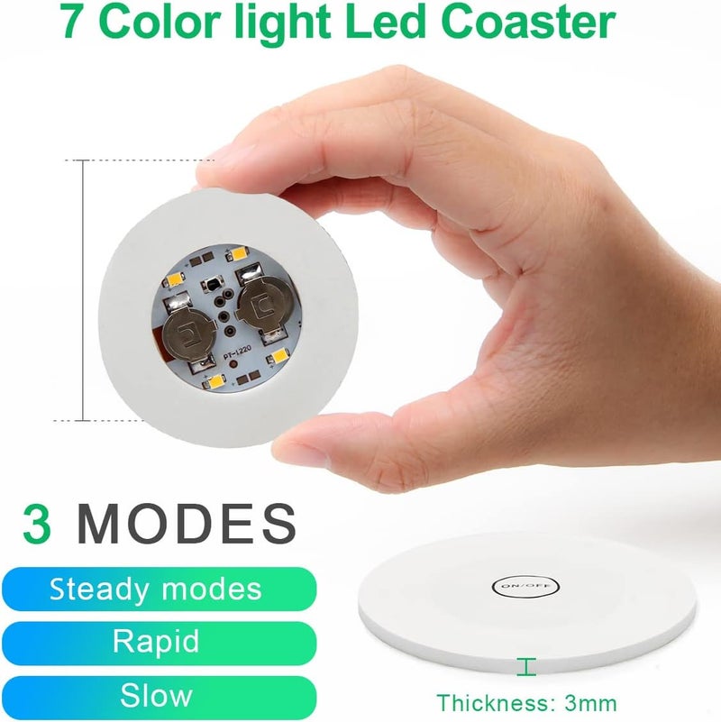 Ahier AHIIER 12 Pcs RGB Led Coasters Multicolor Led Bar Coaster with 7 Colors Bottle Lights and Sticker Lights for Party Wedding Bar - Image 3