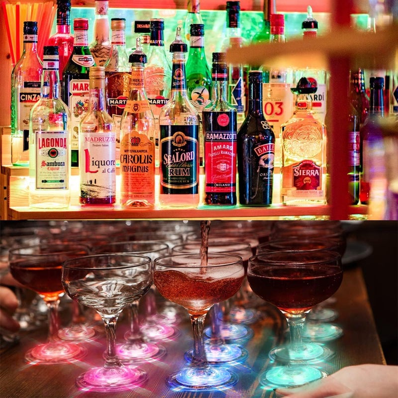 Ahier AHIIER 12 Pcs RGB Led Coasters Multicolor Led Bar Coaster with 7 Colors Bottle Lights and Sticker Lights for Party Wedding Bar - Image 4