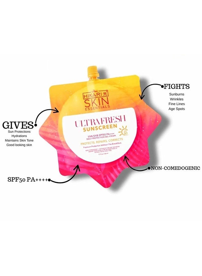 Hikari Ultrawhite Sunscreen 50ml, UVA/UVB SPF50 PA++++ Daily Protection Gel Cream, Whitening, Waterproof and Fast Absorbing Sun Cream, Lightweight Moisturizing Gel - Image 2