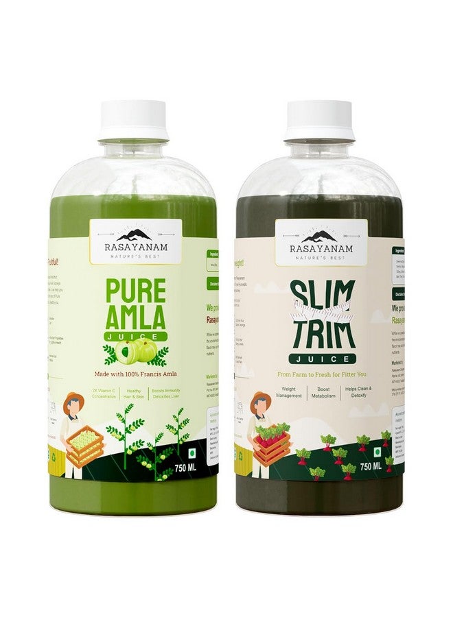 Rasayanam Pure Amla Juice & Slim Trim Juice - Combo Pack (750ml Each) | For Healthy Hair, Skin & Gut | Weight Management & Detox | Natural Immunity Boost with Vitamin C | No Added Sugar - Image 1
