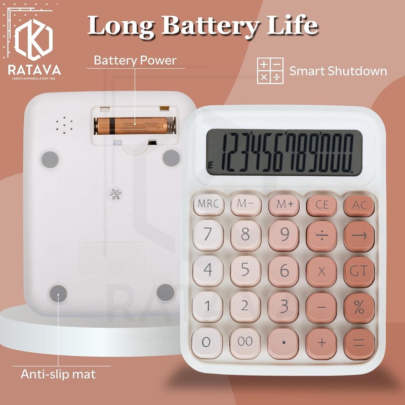 RATAVA Colorful Candy Basic Calculator | 12-Digit Large LCD Display with Sugar Cube Buttons | Cute & Functional for Office, School, Home & Business | Color - Pink | (1 Pc) - Image 3