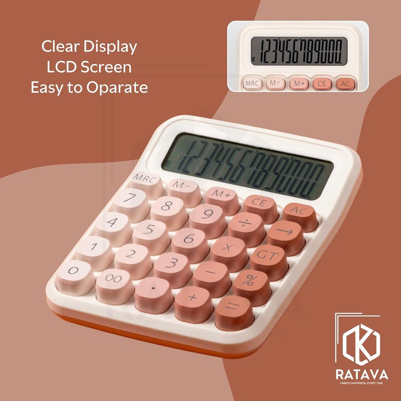 RATAVA Colorful Candy Basic Calculator | 12-Digit Large LCD Display with Sugar Cube Buttons | Cute & Functional for Office, School, Home & Business | Color - Pink | (1 Pc) - Image 4