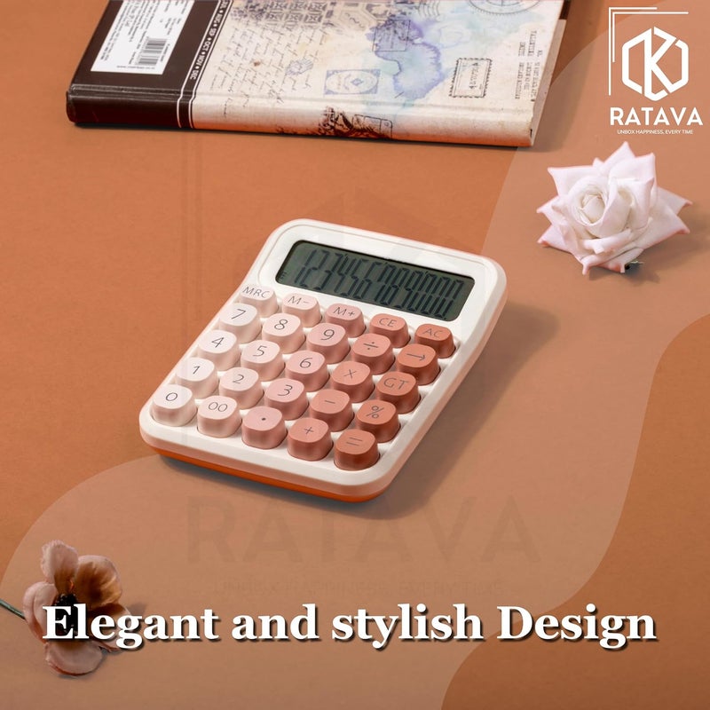 RATAVA Colorful Candy Basic Calculator | 12-Digit Large LCD Display with Sugar Cube Buttons | Cute & Functional for Office, School, Home & Business | Color - Pink | (1 Pc) - Image 5