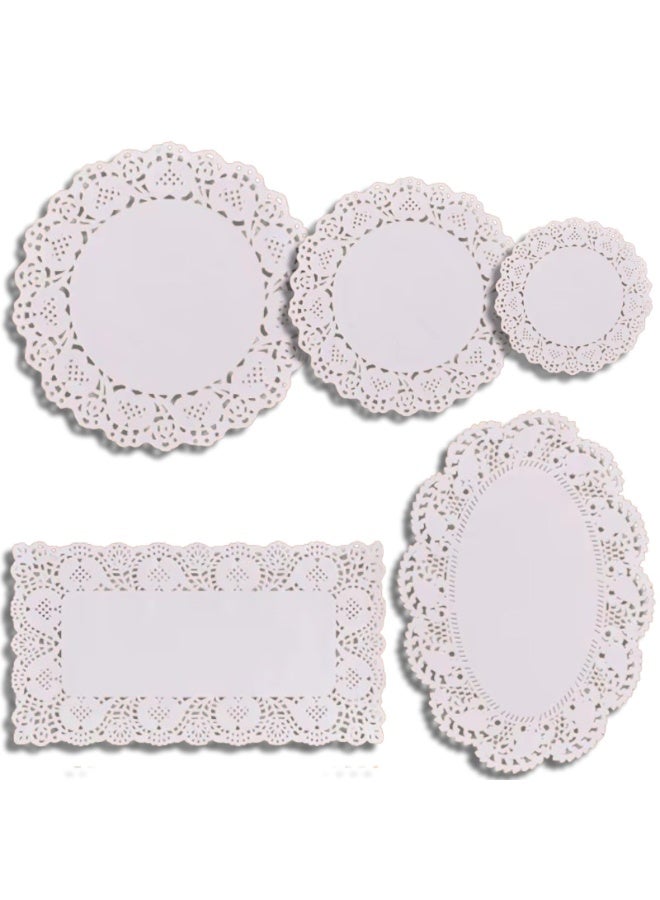 NOSKIN 250-Piece Paper Doilies Set, Assorted Round, Oval, and Rectangular Shapes, White Food-Grade Lace Design - Image 1