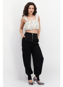 Couture Made For Vero Moda Women Plain Zipper Closure Pants, Black  - Image 3