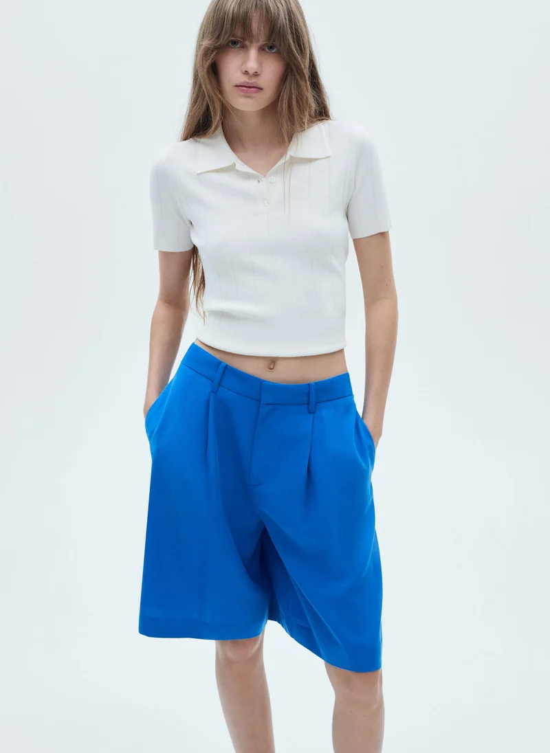 MANGO Lyocell Pleated Bermuda Shorts