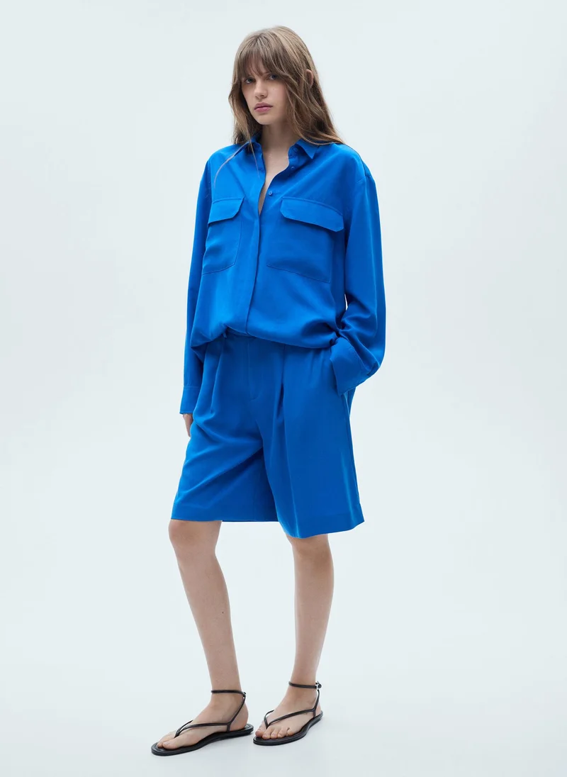 MANGO Lyocell Pleated Bermuda Shorts