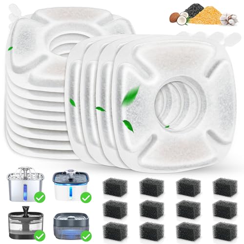 Beyolike 24 Pack Cat Water Fountain Replacement Filters 12 Pcs Cats Fountain Filters 12 Pcs PreFilter Sponges for 95oz28L 135oz4L 67oz2L Automatic Pet Dog Fountain Water Dispenser - Image 1