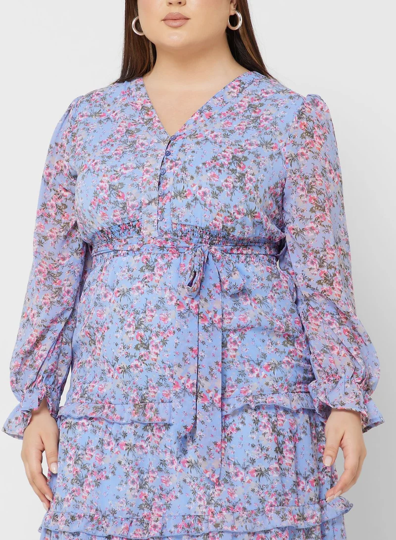 Ella Plus Printed Frill Hem Tiered Dress