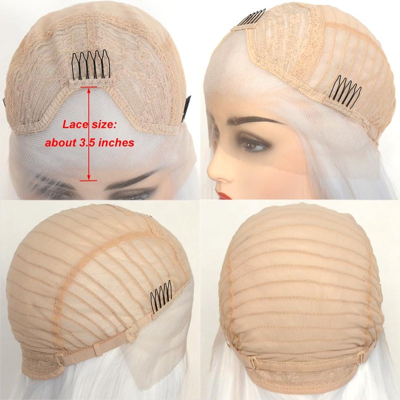 BLUPLE Long Straight Lace Front Wigs #1001 Platinum White Natural Heat Resistant Synthetic Hair Half Hand Tied Wigs for Cosplay Daily Wear (22 inches, Straight,White) - Image 5