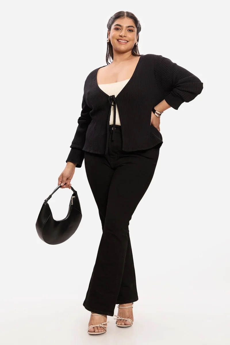 فيرجيو Solid Cottton Front Tie Plus Size Shrug for Women