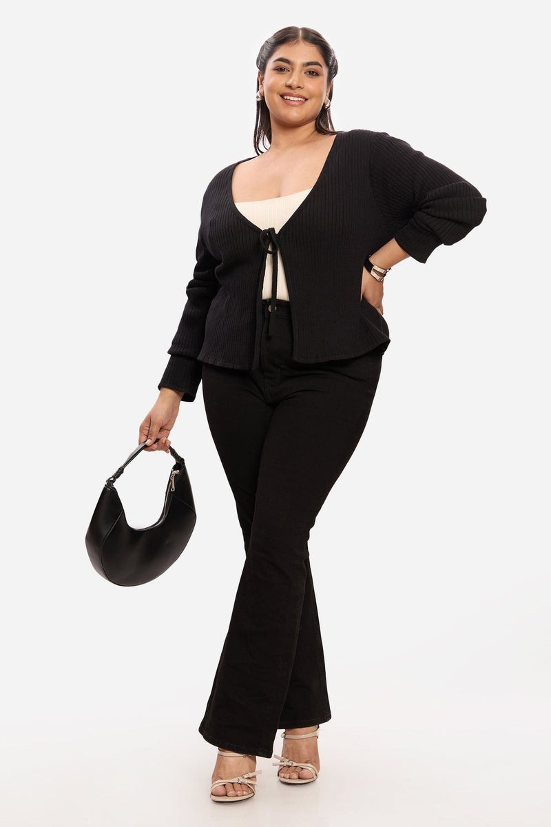 Virgio Solid Cottton Front Tie Plus Size Shrug for Women - Image 2