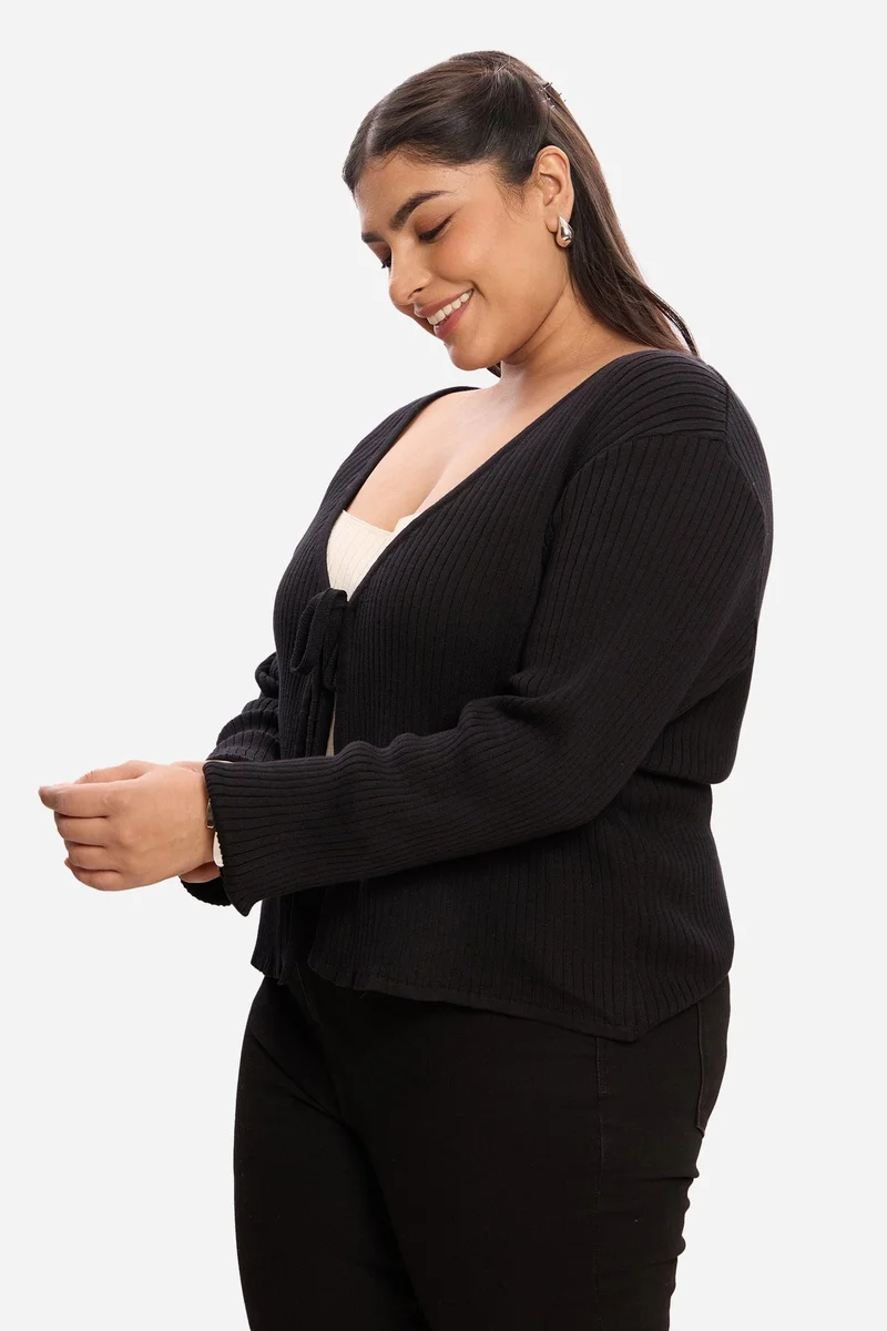 Virgio  Solid Cottton Front Tie Plus Size Shrug for Women for Women | Best Price UAE