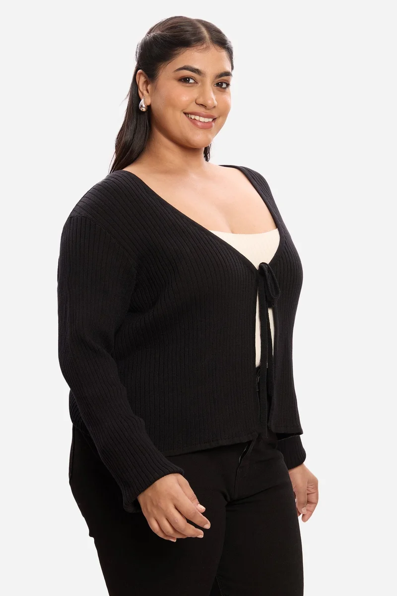 Virgio  Solid Cottton Front Tie Plus Size Shrug for Women for Women | Best Price UAE