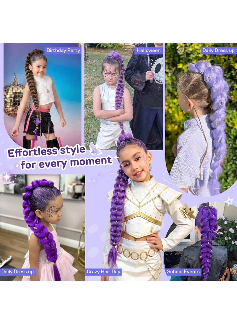 YOUGE 30 inch Purple Braid Clip in Ponytail Hair,Demons Hunters Wig,Extension Long Pre Stretched Ponytail Extensions Soft Synthetic Hairpieces Cosplay Wig Demon purple Braid Wig Halloween Cosplay Props - Image 5