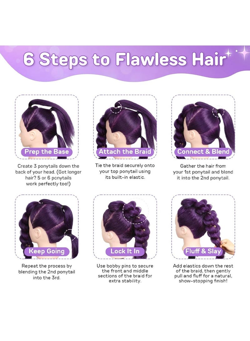 YOUGE 30 inch Purple Braid Clip in Ponytail Hair,Demons Hunters Wig,Extension Long Pre Stretched Ponytail Extensions Soft Synthetic Hairpieces Cosplay Wig Demon purple Braid Wig Halloween Cosplay Props - Image 4