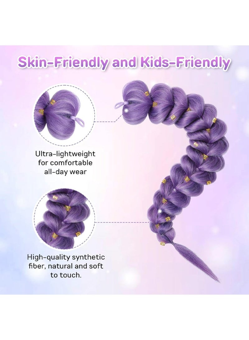 YOUGE 30 inch Purple Braid Clip in Ponytail Hair,Demons Hunters Wig,Extension Long Pre Stretched Ponytail Extensions Soft Synthetic Hairpieces Cosplay Wig Demon purple Braid Wig Halloween Cosplay Props - Image 3