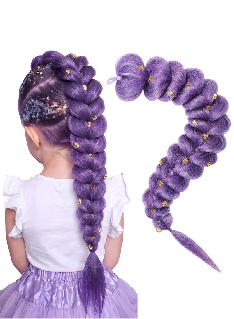 YOUGE 30 inch Purple Braid Clip in Ponytail Hair,Demons Hunters Wig,Extension Long Pre Stretched Ponytail Extensions Soft Synthetic Hairpieces Cosplay Wig Demon purple Braid Wig Halloween Cosplay Props - Image 1