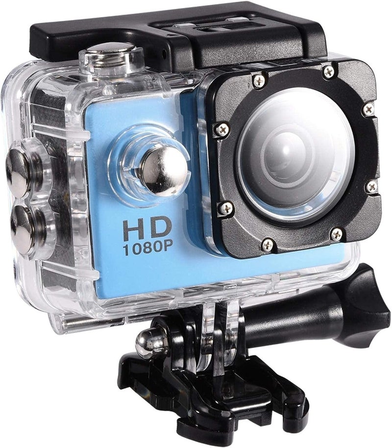 Sports Action Camera, 30M Underwater Waterproof DV Camcorder, 90 Degree Angle HD DV Camcorder with Mounting Accessories Kit(Blue) - Image 1
