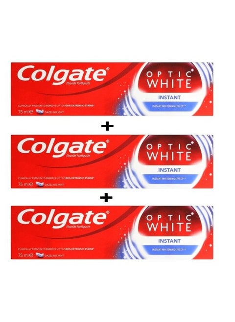 3 Piece Set Optic White Instant Whitening Toothpaste white 75ml