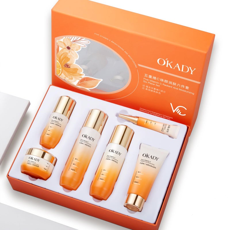 OKADY O'KADY Skincare Sets & Vitamin C ,Face Care Set for Women,Day & Night Skincare Gift with Cleanser, Toner, Serum, Eye Cream, Moisturizing Cream,Night Cream for Women Teen Girls Birthday(6 Pcs) - Image 1