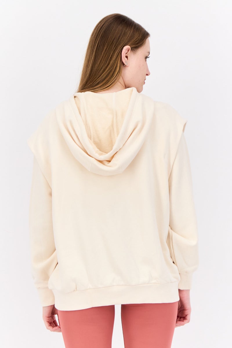 adidas Originals Women 2 In 1 Sportswear Fit Long Sleeves Outdoor Hoodies, Beige  - Image 3