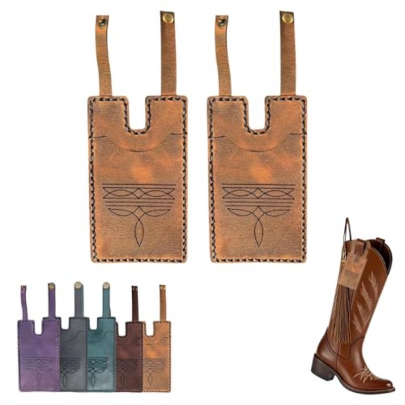 Western Boot Wallet Women, Hidden Boot Card Holder Snap Strap 2pk Faux Leather Pouch - Image 1