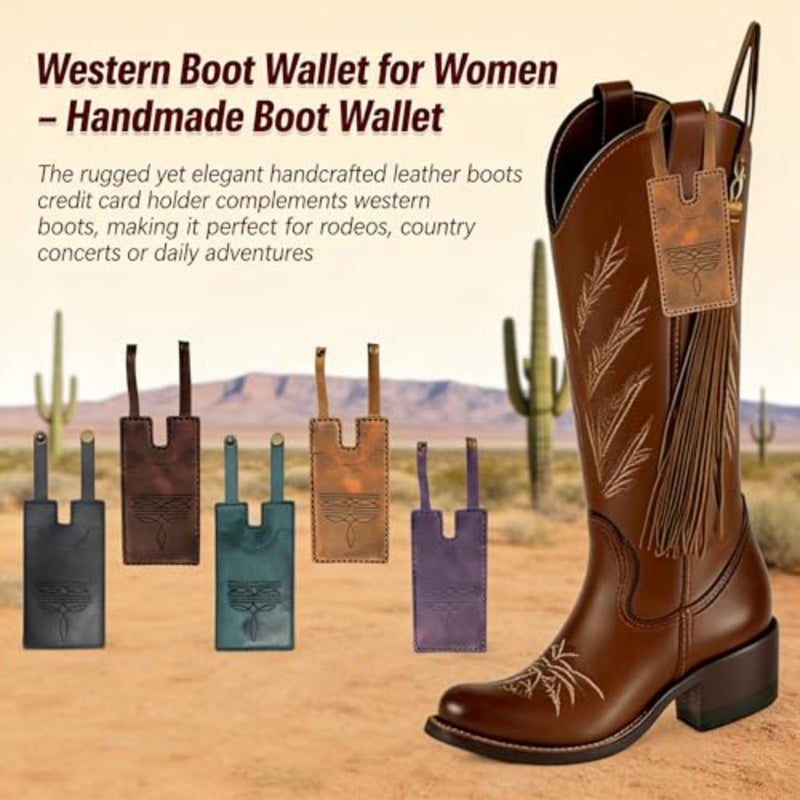 Western Boot Wallet Women, Hidden Boot Card Holder Snap Strap 2pk Faux Leather Pouch - Image 3