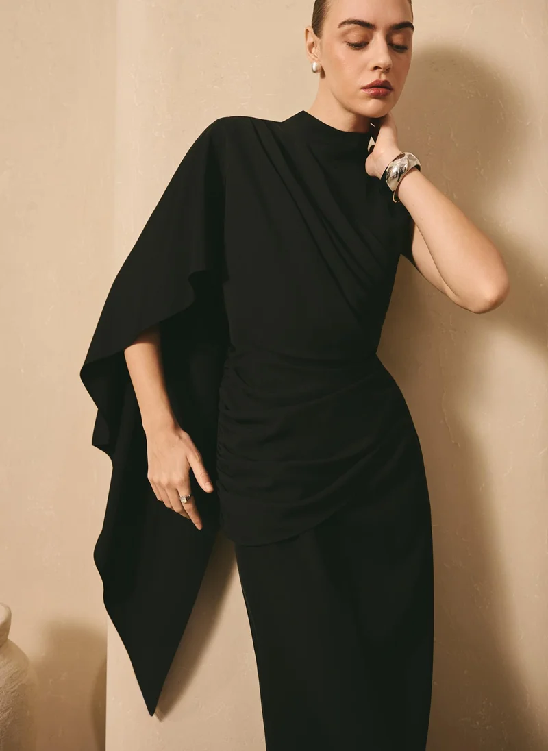 ليتشي فستان ماكسي مع ثنيات على الكتف الواحد