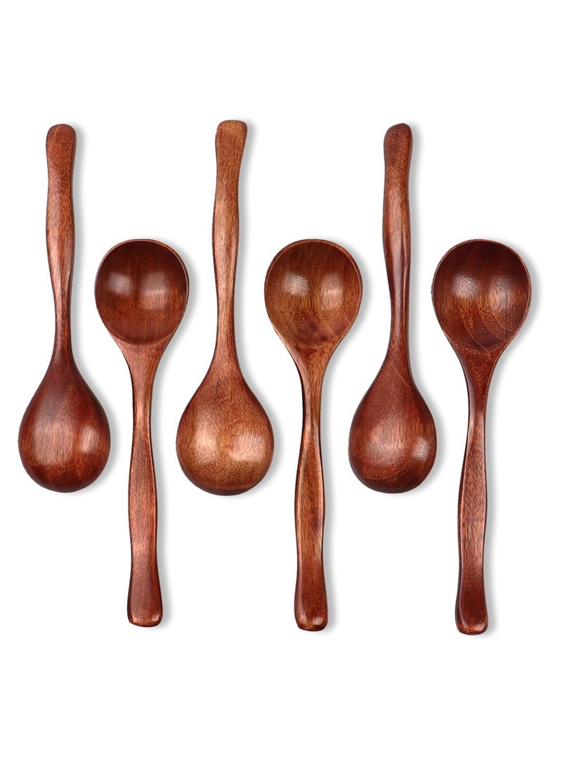 SYOSI 6pcs Small Wooden Spoons - 6.3 Inch Ellipse-Shaped Honey Spoons - Perfect for Stirring and Serving - Mini Table Spoons for Jars and Condiments - Smooth Wooden Spoons for Eating - Image 1