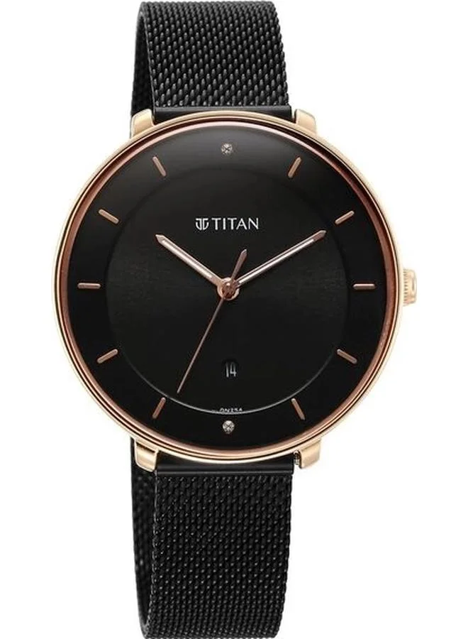 تيتان Women's Analog Display Watch With Black Stainless Steel(Mesh) Strap - 2651KM03