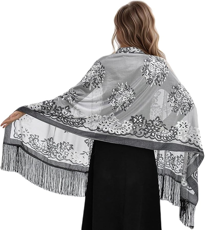 وشاح طويل رمادي مع شرابات وشاح أنيق وجذاب للشارع وغطاء للرأس - Image 1