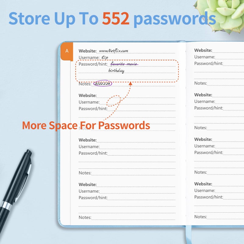 Blugool Password Book with Alphabetical Tabs, Password Keeper Book for Seniors, Hardcover Password Notebook for Individual & Colorful Tabs, Password Organizer for Website Logins, 5.3" x 7.7", Blue - Image 3
