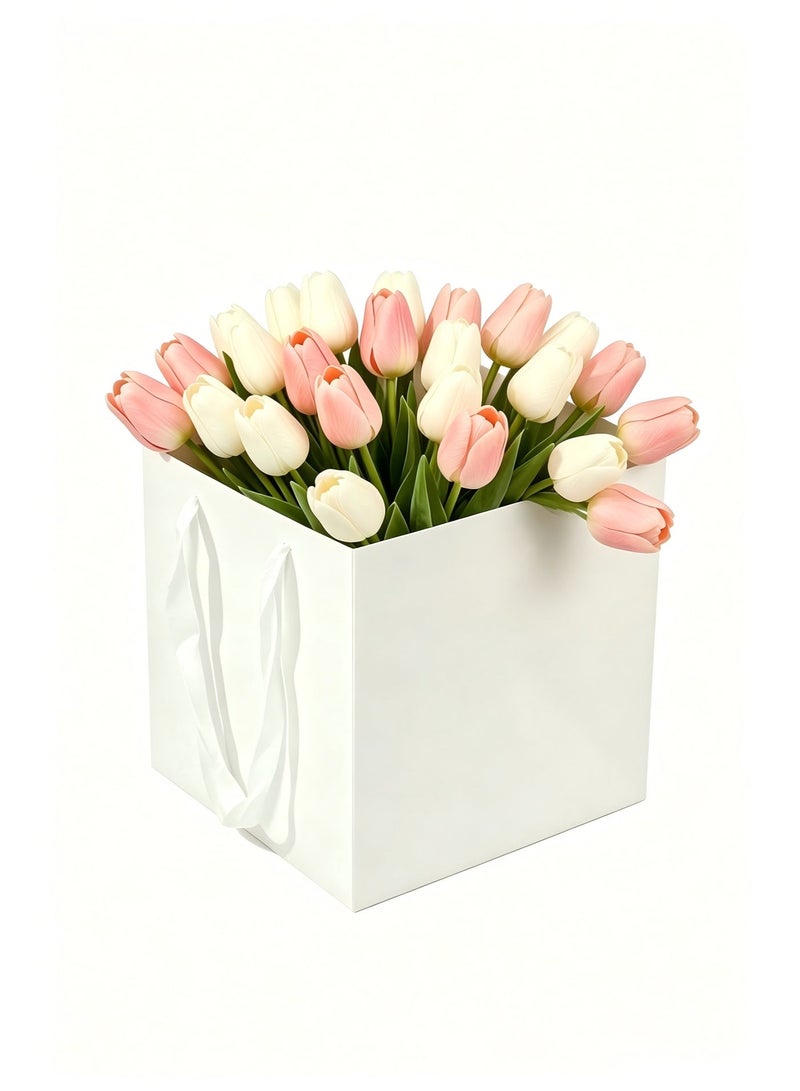 12 PCS White Gift Bags 25cm, Reusable Present Bags, Party Favor Bags, Wrapping Carry Bags, Portable Square Packaging Bags for Flower Bouquet, Holiday, Wedding, Birthday, Celebration - Image 3