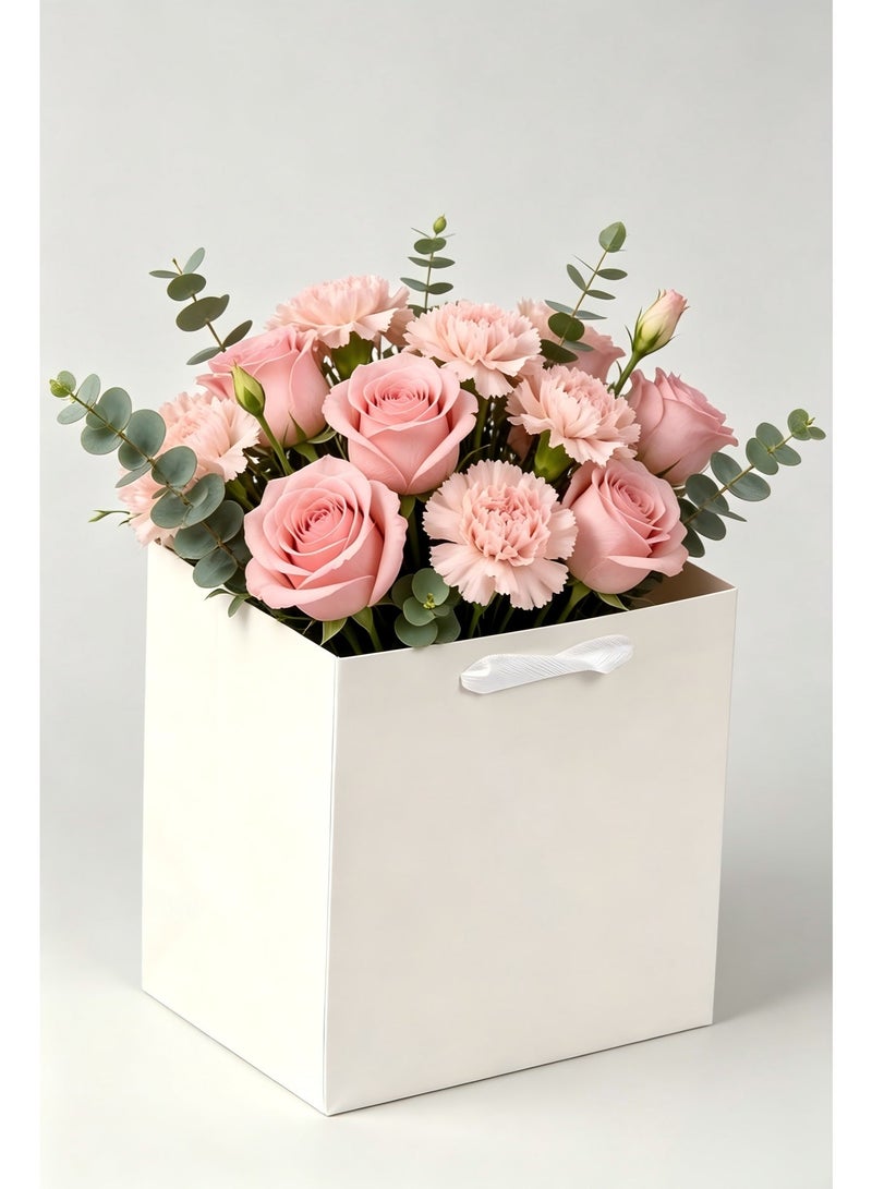 12 PCS White Gift Bags 25cm, Reusable Present Bags, Party Favor Bags, Wrapping Carry Bags, Portable Square Packaging Bags for Flower Bouquet, Holiday, Wedding, Birthday, Celebration - Image 5