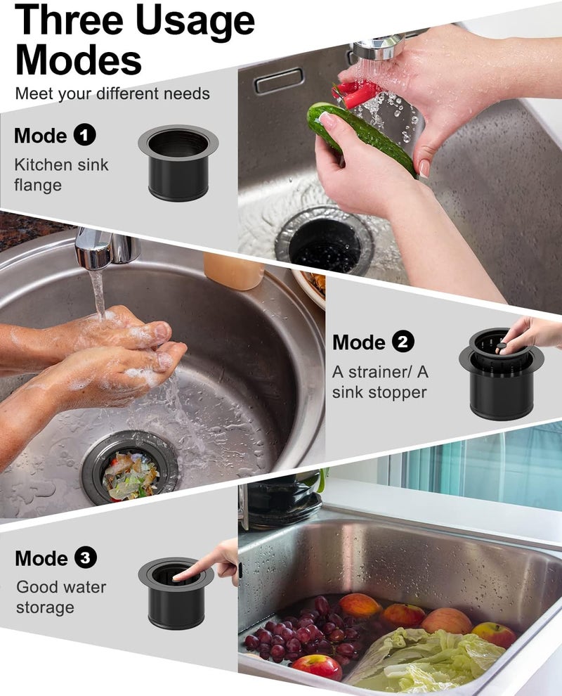 BOTEMY Extended Garbage Disposal Basket Strainer Stopper, Deep 304 Stainless Steel Kitchen Sink Flange for 3-1/2 Inch Standard Sink Drain Hole, Matte Black Deep Sink Disposal Stopper with Flange - Image 5