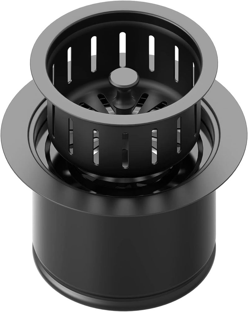 BOTEMY Extended Garbage Disposal Basket Strainer Stopper, Deep 304 Stainless Steel Kitchen Sink Flange for 3-1/2 Inch Standard Sink Drain Hole, Matte Black Deep Sink Disposal Stopper with Flange - Image 1