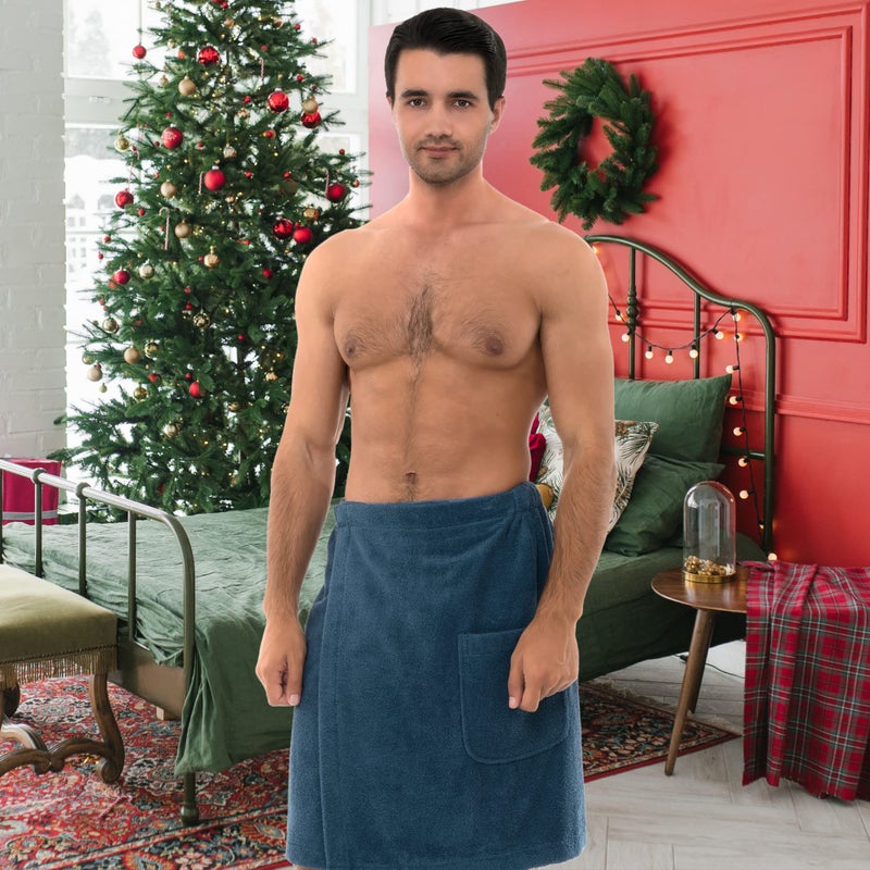 TowelSelections Mens Shower Wrap Adjustable Cotton Terry Bath Gym Cover Up with Snaps Small/Large Algiers Blue - Image 5