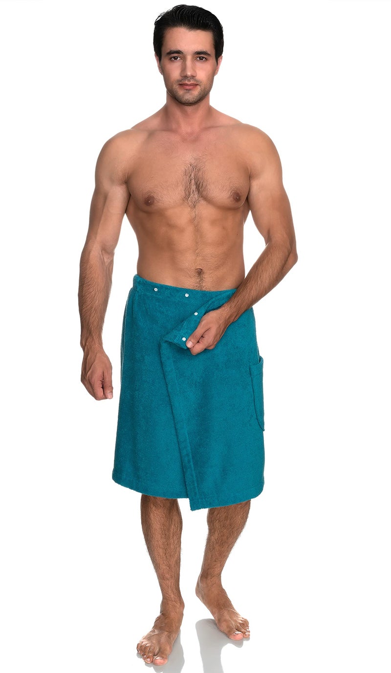 TowelSelections Mens Shower Wrap Adjustable Cotton Terry Bath Gym Cover Up with Snaps Small/Large Algiers Blue - Image 3