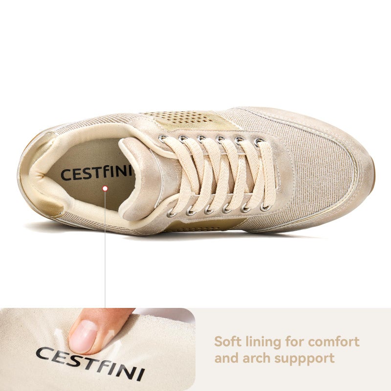 Cestfini Gold Wedge Sneakers for Women - Wedge Tennis Shoes Non-Slip Women Fashion Sneakers - Image 5