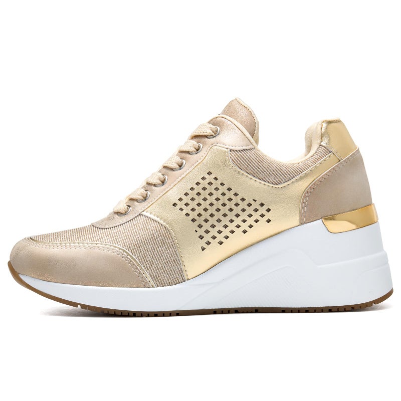Cestfini Gold Wedge Sneakers for Women - Wedge Tennis Shoes Non-Slip Women Fashion Sneakers - Image 4