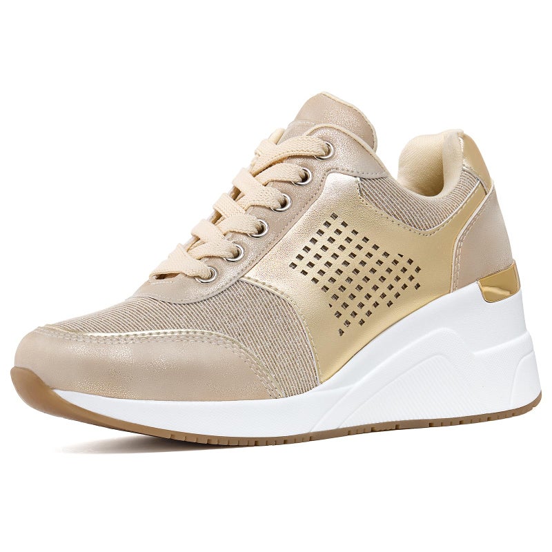 Cestfini Gold Wedge Sneakers for Women - Wedge Tennis Shoes Non-Slip Women Fashion Sneakers - Image 1
