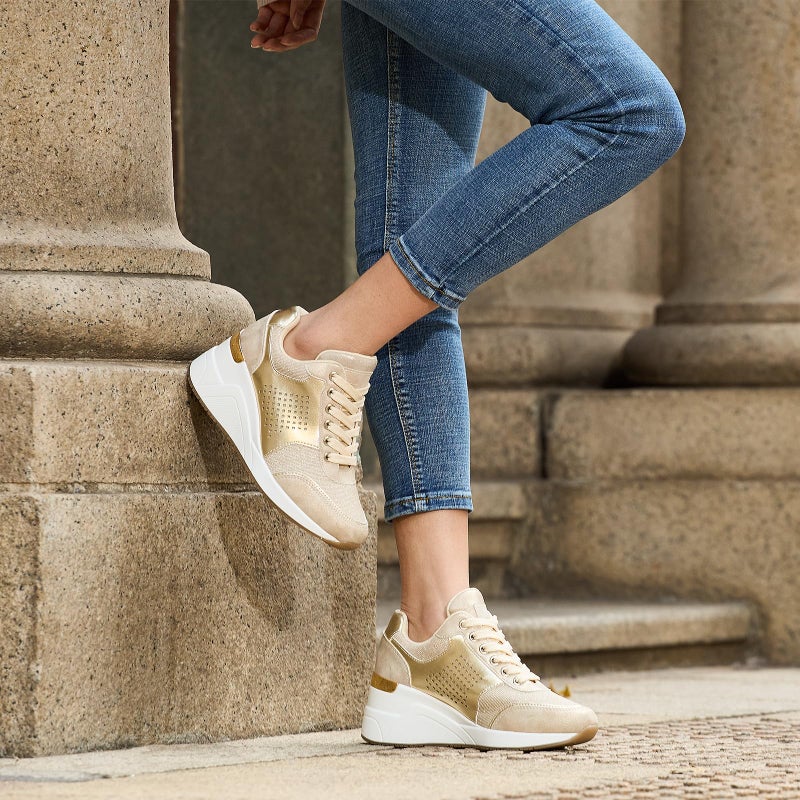 Cestfini Gold Wedge Sneakers for Women - Wedge Tennis Shoes Non-Slip Women Fashion Sneakers - Image 2